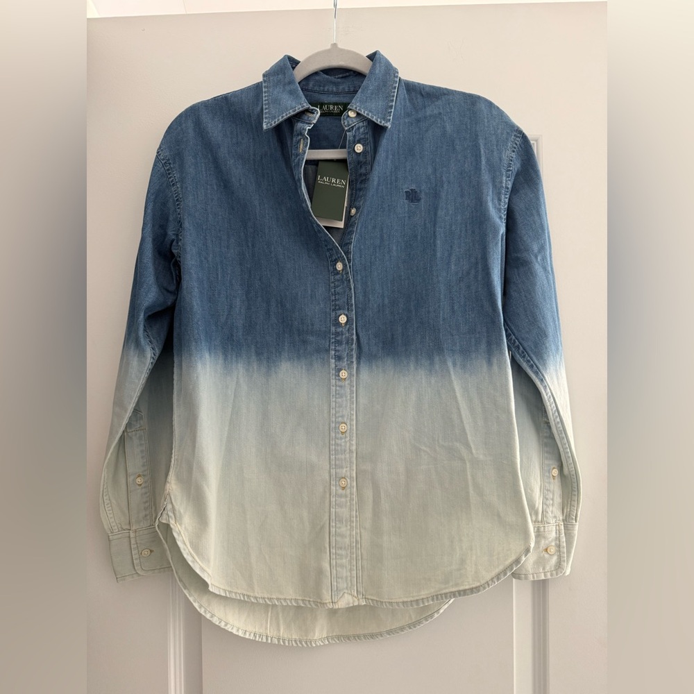 Lauren Ralph Lauren Blue to Light Blue Ombre Denim Button-Down Shirt